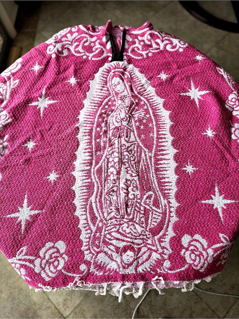 Hot Pink Virgen de Guadalupe Hooded Mexican Poncho - Picture 3 of 5